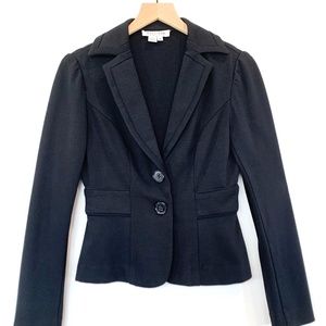 Kay Unger Black Ponte Knit Fitted Blazer Banded Waist